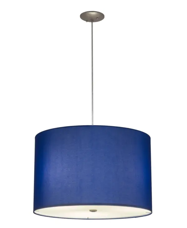 This stylish pendant is designed with a Sparkle Silver and Marine Blue linen styled Textrene shade; which is complemented with a Satin finished Statuario Idalight bottom diffuser. The pendant is ideal for illuminating fun interiors in a home; resort or theme park and will complement any space or decor. The ficture is handcrafted by Meyda artisans in our manufacturing facility in the USA. Custom colors; styles and sizes are available .Energy efficient lamping options are offered. The pendant is UL and cUL listed for damp and dry locations.