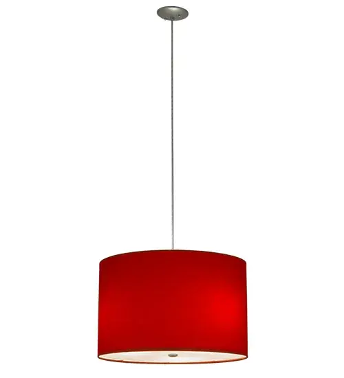 This stylish pendant is designed with a Sparkle Silver and Red linen styled Textrene shade, which is complemented with a Statuario Idalight bottom diffuser. The pendant is ideal for illuminating fun interiors in a home, resort or theme park and will complement any space or decor. The fixture is handcrafted by Meyda artisans in our manufacturing facility in the USA. Custom colors, styles and sizes are available. Energy efficient lamping options are offered. The pendant is UL and cUL listed for damp and dry locations. Collection: Cilindro Finish: Sparkle Silver Glass: Red Linen Width: 22.00" Height: 16.50" Length: 22.00" Weight: 6.00 lb Number of Bulbs: 3 Maximum Wattage: 60.00 W Bulb Type: A19 Bulb Base: E26 Material: Steel Country of Origin: USA Safety Listing: Damp Safety Rating: Damp - alternate view