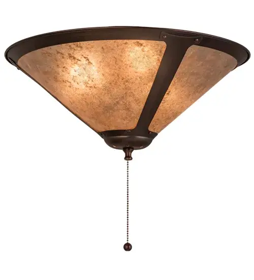 In the tradition of American master craftsman Dirk Van Erp; this appealing hand finished Mahogany Bronze frame glows with the warmth of the natural Silver Mica within. This handsome fixture was created by the hands of Meyda Craftsmen at its manufacturing facility in Upstate New York in the USA. Custom sizes; styles and colors are available; as well as dimmable; energy efficient lamping options. - alternate view