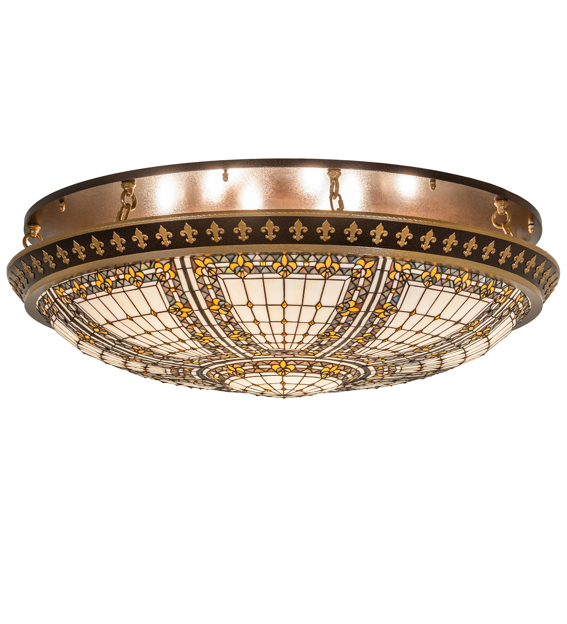 Fleur-De-Lis Eight Light Flushmount in Copper Vein & Nu Gold