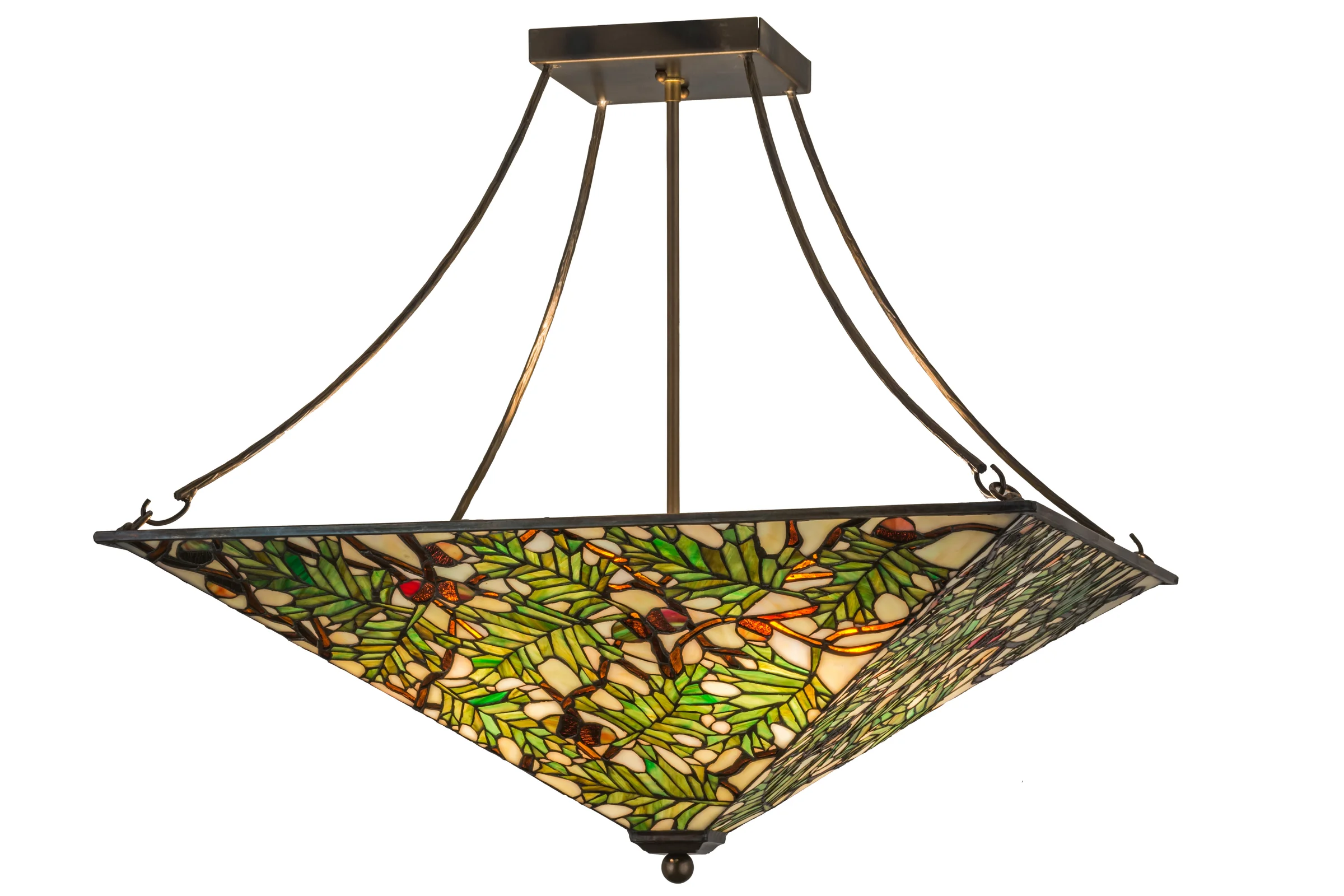 Acorn & Oak Leaf Eight Light Inverted Pendant in Burnished Antique Copper