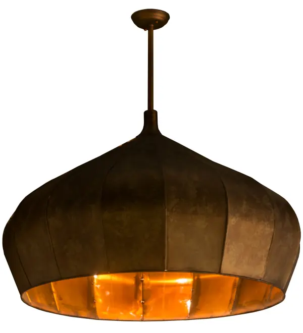 Like an uncommon onion body plucked from the earth with a layer of densely clustered fibrous skin petals; this creation evolves as a unique lighting centerpiece for a kitchen; foyer or any room in nearly any space. Punjab features a Solid Steel pendant handcrafted in a Caramelized Onion finish. Custom crafted in our manufacturing facility in the USA; this fixture is available in custom materials; styles and finishes; as well as dimmable energy efficient lamping options. UL and cUL Listed for damp and dry locations.