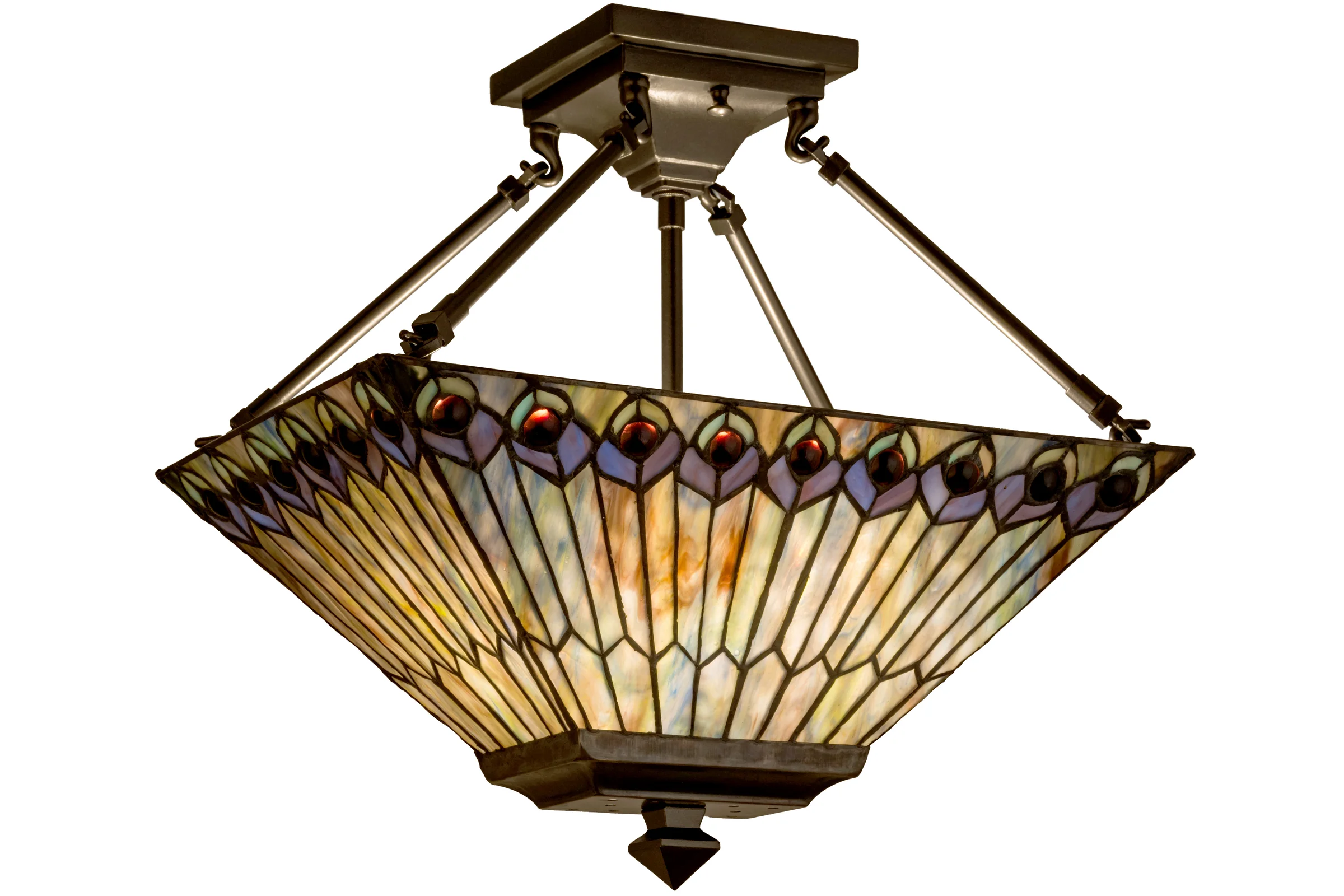 16"L Tiffany Jeweled Peacock Oblong Semi-Flushmount