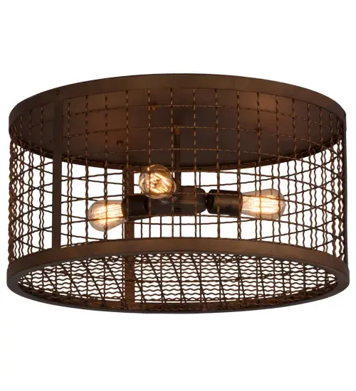 Discover a unique decorative look and lighting design with this dramatic caged frame and exposed Edison lamp sprocket configuration displayed from within. The solid steel hardware and grill is featured in a stunning Vintage Copper finish. Handcrafted by Meyda artisans in the USA; this fixture is offered in a myriad of custom lamping options; as well as sizes; designs and finishes. The fixture is UL and cUL listed for damp and dry locations. - alternate view