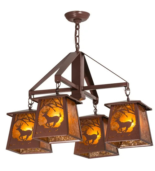 28"W Deer at Dawn 4 LT Chandelier