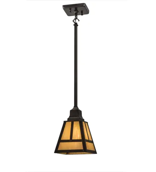 Handcrafted from Solid Brass, this handsome Craftsman Signature fixture is inspired by the Arts and Crafts movement. This fixture features a Beige Iridescent art glass shades with a striking Mission straight line design and complemented with hardware and decorative accents highlighted in a Craftsman Brown finish. Ideal for placement in multiples to illuminate islands, counters or bars, this fixture is handcrafted by Meyda artisans in the Yorkville, NY manufacturing facilities. Custom sizes, styles, colors and dimmable energy efficient lamping options are available. UL and cUL listed for damp and dry locations. Collection: T" Mission" Finish: Craftsman Brown Craftsman Brown Glass: Beige Iridescent Glass Width: 9.00" Height: 28.00" Length: 6.00" Weight: 3.50 lb Number of Bulbs: 1 Maximum Wattage: 60.00 W Bulb Type: A19 Bulb Base: E26 Material: Metal Country of Origin: USA Safety Listing: Damp Safety Rating: Damp - alternate view