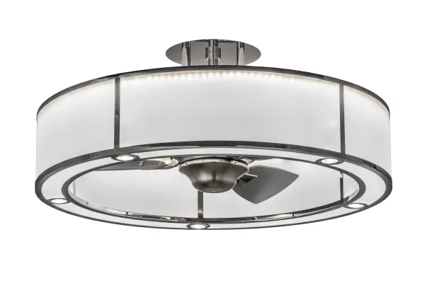 A modern marvel that enhances residential and commercial settings; this custom fan-integrated lighting fixture features a stunning Frosted Crystal Idalight with a matching bottom diffuser; complemented with a High Polished steel finish. Multiple layers of light for different moods and tasks include Integral LED inner lights that provide beautiful decorative and ambient lighting and 5 downlights providing functional illumination below. In summer; the fan pushes down a windchill that circulates to keep the space cool and comfortable. In winter; the fan is reversed to pull the room air towards the ceiling and force the warm air back into your space. The Smythe Craftsman Chandel-Air is included in our American-made; American-designed handcrafted Chandel-Air Collection. Manufactured in Yorkville; NY. UL & cUL listed for dry and damp locations.