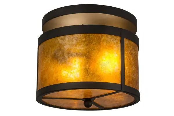 Inspired by the renowned Arts and Crafts movement in architectural design, this handsome ceiling fixture allows soft beautiful ambient light to gently evoke from stunning Amber Mica. The Oil Rubbed Bronze finished hardware and frame is an impressive complement to this shade. The fixture is handcrafted by Meyda artisans in our Upstate New York manufacturing facilities at the foothills of the glorious Adirondack Mountains. Custom styles, sizes and colors are available, as well as dimmable energy efficient lamping options. The fixture is UL and cUL listed. Collection: Smythe Craftsman Finish: Oil Rubbed Bronze Glass: Amber Mica Width: 11.50" Height: 10.00" Length: 11.50" Weight: 4.00 lb Number of Bulbs: 2 Maximum Wattage: 60.00 W Bulb Type: A19 Bulb Base: E26 Material: Steel Country of Origin: USA Safety Listing: Damp Safety Rating: Damp