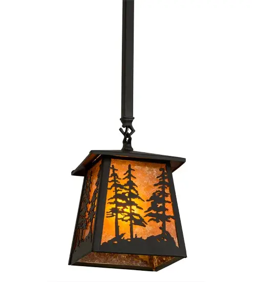 A stunning nature inspired design features Tall Pine trees towering in front of the brilliant late morning sun shining on the woodlands. The decorative accents and hardware are featured in a Wrought Iron finish and complement a stunning Amber Mica diffuser. This stunning pendant is handcrafted in the Meyda manufacturing facility at the foothills of the spectacular Adirondack Mountains. Custom styles, colors, sizes and dimmable energy-efficient lamping are available. The fixture is UL and cUL listed for damp and dry locations. Collection: Tall Pines Finish: Wrought Iron Glass: Amber Mica Width: 10.00" Height: 48.00" Length: 7.00" Weight: 7.50 lb Number of Bulbs: 1 Maximum Wattage: 60.00 W Bulb Type: A19 Bulb Base: E26 Material: Steel Country of Origin: USA Safety Listing: Damp Safety Rating: Damp - alternate view