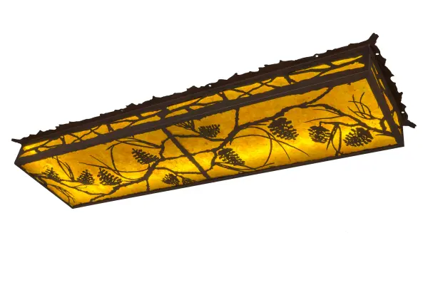 Listen closely. You can almost hear the soft whisper of the pine branches as they dance in the wind. Enjoy the ambiance of soft beautiful light diffused through Amber Mica; which features stunning pinecone and tree branch designs in a Rust with Wrought Iron finish. The pendant is handcrafted by Meyda artisans in Yorkville; New York at the foothills of the Adirondack Mountains. This energy-efficient fixture uses dimmable LEDs for high quality ambient light; energy savings and long life. The fixture is UL and cUL listed for damp and dry locations.