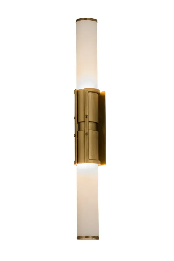 A fascinating yet sleek lighting design for a bathroom; hallway or any other room in a fine home or commercial location; the Cilindro Cintura captures a White art glass diffuser that delivers soft; even light. The slender lens is embraced by Antique Brass finished metalwork; which adds memorable detail to the handsome wall sconce. Handcrafted in the USA; this fixture is available in the style; size; color and finish of your choice. Dimmable energy efficient lamping options are available. The sconce is UL and cUL listed for damp and dry locations. A minimum of 100 pieces is required.