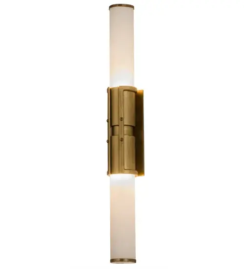 A fascinating yet sleek lighting design for a bathroom; hallway or any other room in a fine home or commercial location; the Cilindro Cintura captures a White art glass diffuser that delivers soft; even light. The slender lens is embraced by Antique Brass finished metalwork; which adds memorable detail to the handsome wall sconce. Handcrafted in the USA; this fixture is available in the style; size; color and finish of your choice. Dimmable energy efficient lamping options are available. The sconce is UL and cUL listed for damp and dry locations. A minimum of 100 pieces is required. - alternate view