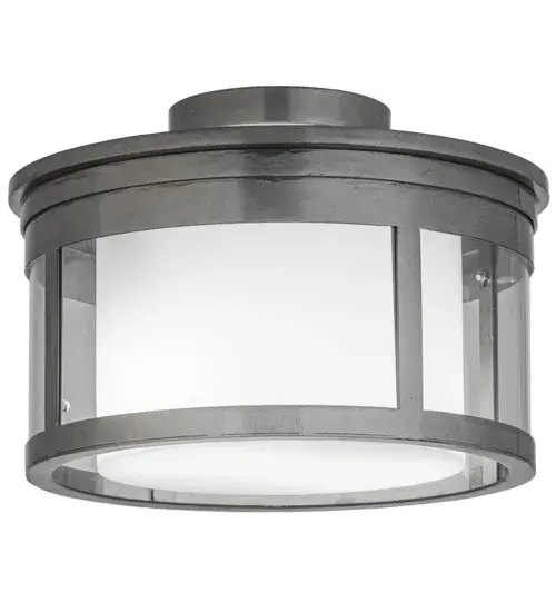 Designed with a clean round profile that fits into the homes and structures of nearly any architectural era; this ceiling fixture defines a distinctive sophisticated aesthetic. The robust frame and hardware are featured in a Steel finish with Clear glass that surrounds a Frosted Idalight diffuser. LED lamps provide superlative light; energy savings; reduced maintenance and long life. Handcrafted in the USA; this fixture is available in custom colors; styles and sizes; as well as dimmable energy efficient lamping options. UL and cUL listed for damp and dry locations. - alternate view