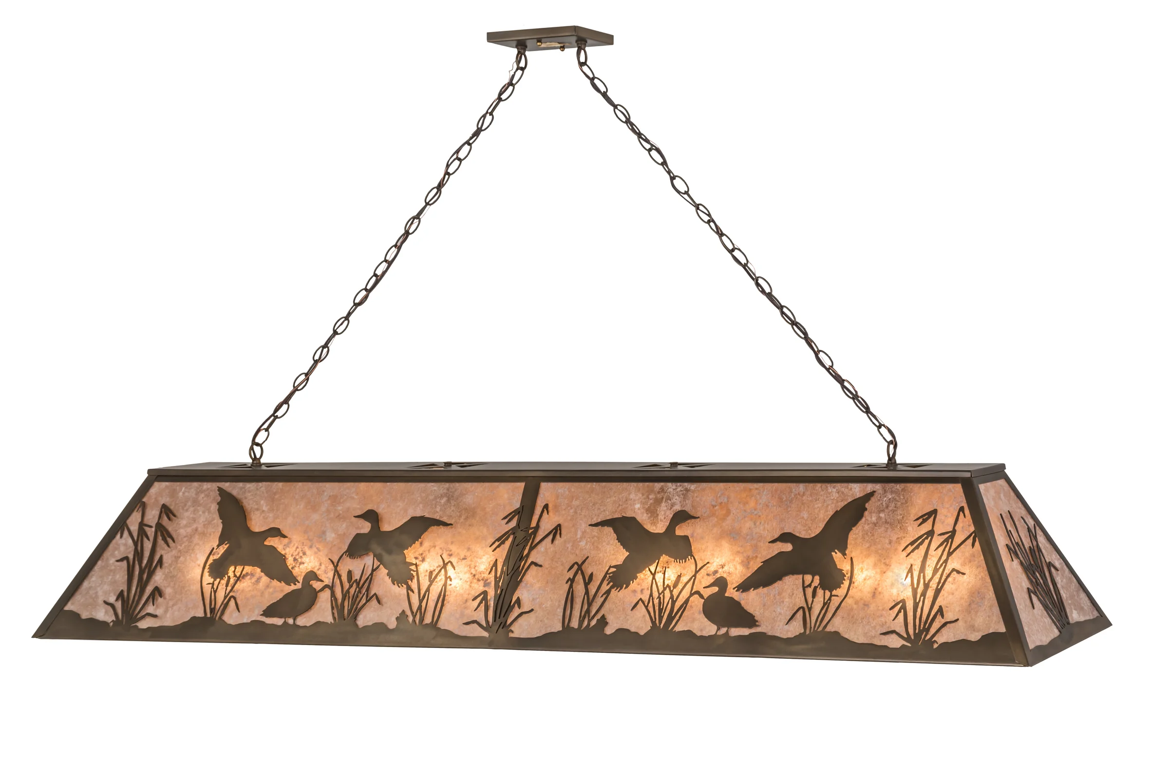 Ducks In Flight 12 Light Pendant in Antique Copper