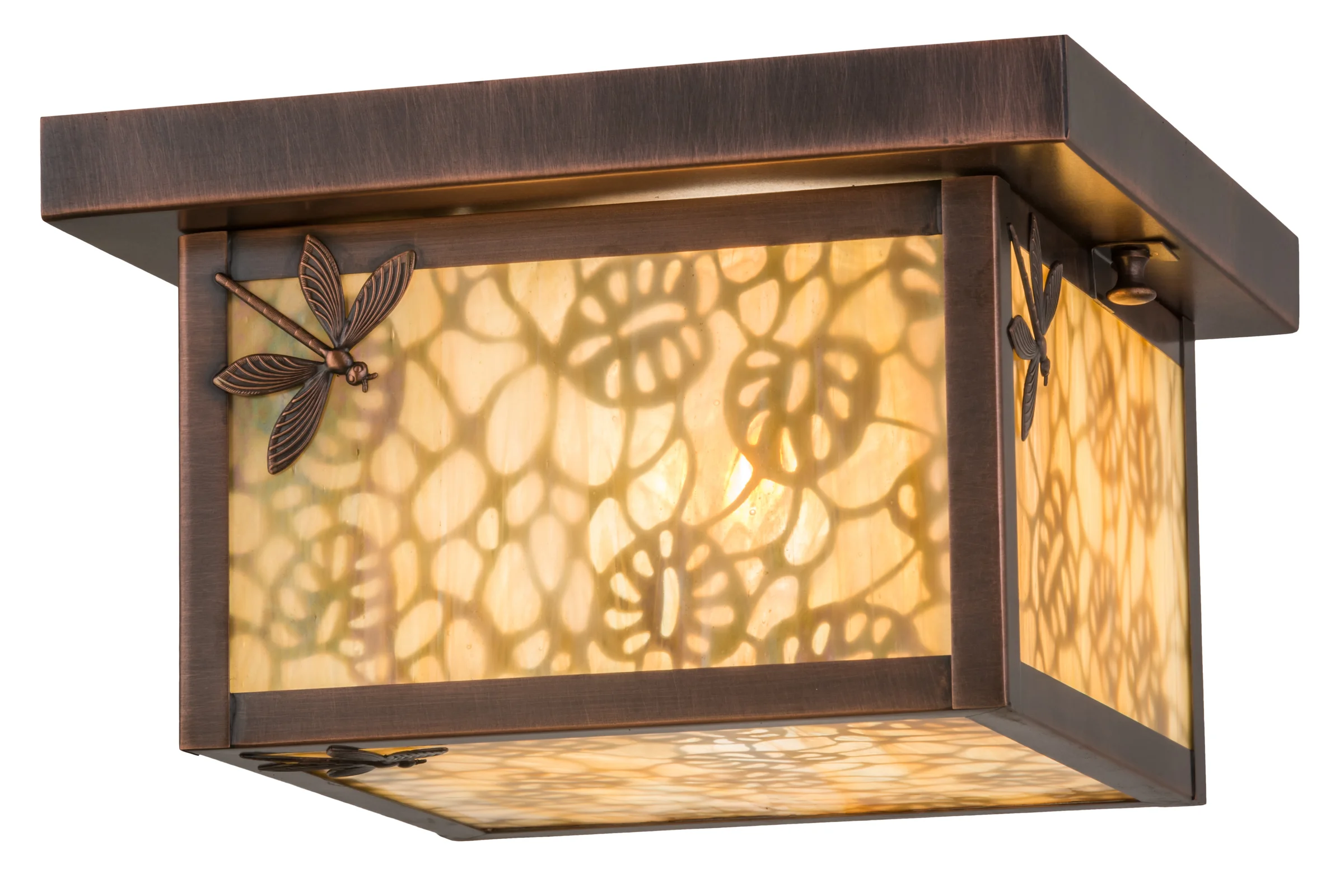10"Sq Hyde Park Lotus Leaf and Dragonfly Flushmount