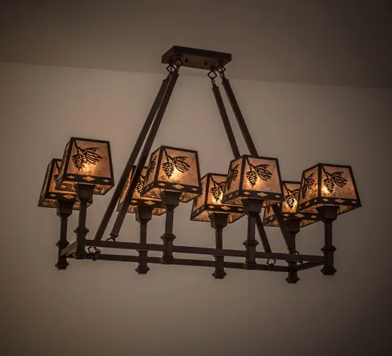 38"L Balsam Pine 8 LT Oblong Chandelier