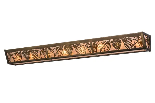 Mother nature comes to light as Mountain Pinecones and Pine Needles are featured on this unique nature inspired wall fixture. The charm of the forest comes alive with soft ambient light emanating through the Silver Mica diffuser. The luminaire is enhanced with an Antique Copper finish. The fixture is ideal as vanity light for a fine bath or as a wall sconce in a hallway or any room where you want to make a stunning design statement. Handcrafted in our 180;000 square foot manufacturing facility in Yorkville; New York. Diffuser colors; metal finishes and fixture sizes can be customized to your needs. UL and cUL listed for dry and damp locations.