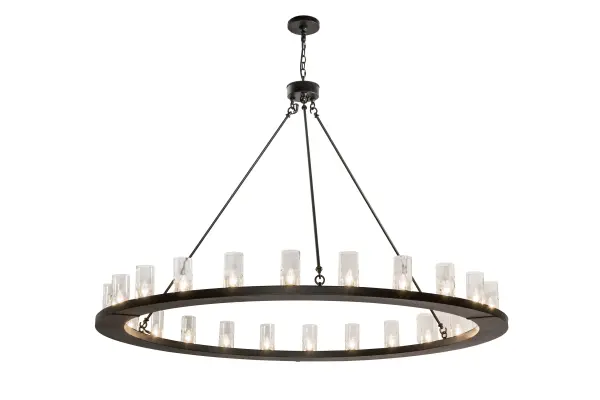 Blending an elegant style with a classic distinguished look, Loxley is custom crafted with 24 Clear Glass Cylindres on a circular steel frame that is featured in a Black Textured finish. The fixture is ideal for illuminating lobbies, conference rooms, entryways and other large residential and commercial spaces. Loxley is handcrafted by Meyda artisans in the USA in our manufacturing facility in Yorkville, New York. Custom colors, styles and sizes are available, as well as dimmable energy efficient lamping options. The fixture is UL and cUL listed for damp and dry locations. Collection: Loxley Finish: Textured Black Glass: Clear Glass Width: 72.00" Height: 52.00" Length: 72.00" Weight: 103.00 lb Number of Bulbs: 24 Maximum Wattage: 40.00 W Bulb Type: BA10 Bulb Base: E26 Material: Steel Country of Origin: USA Safety Listing: Damp Safety Rating: Damp