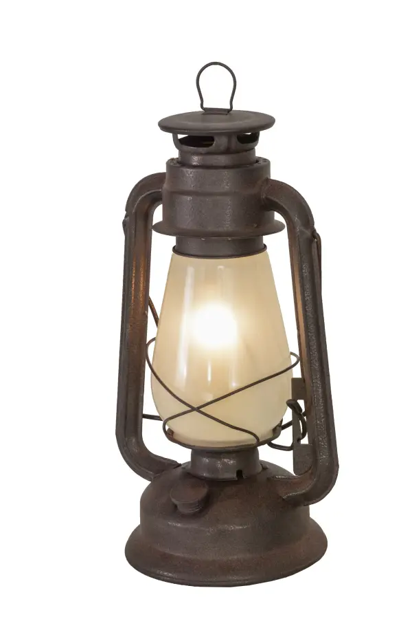 Traditional, functional and ornamental, the Miners Lantern recreates an old world style from the early 1800s. This handsome crafted lamp makes a wonderful decorative accent for the home, office, restaurant or commercial environment. The hardware and decorative accents are finished in a Distressed Rust with a Clear Frosted glass diffuser. Custom crafted by Meyda artisans in the Yorkville, NY manufacturing facility. Collection: Miners Lantern Finish: Distressed Rust Glass: Clear Frosted Glass Width: 7.00" Height: 12.00" Length: 7.00" Weight: 1.50 lb Extension from Wall: 13.00" Number of Bulbs: 1 Maximum Wattage: 60.00 W Bulb Type: BA10 Bulb Base: E12 Material: Steel Country of Origin: USA Safety Listing: Dry Safety Rating: Dry