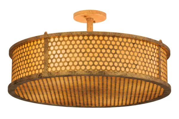 Rendering a unique design featuring an array of circlets; Luciano evokes beautiful ambient light with contemporary style that will provide a distinctive charm in any environment. Its decorative accents; hardware and frame in a warm Autumn Leaf finish are accentuated with stunning Amber Quartz Idalight diffuser. Custom crafted by highly skilled artisans in our 180;000 square foot manufacturing facility in Yorkville; New York; this ceiling fixture is available in custom sizes; styles and finishes; as well as dimmable energy efficient lamping options. The 24-inch wide flushmount is UL and cUL listed for damp and dry locations.
