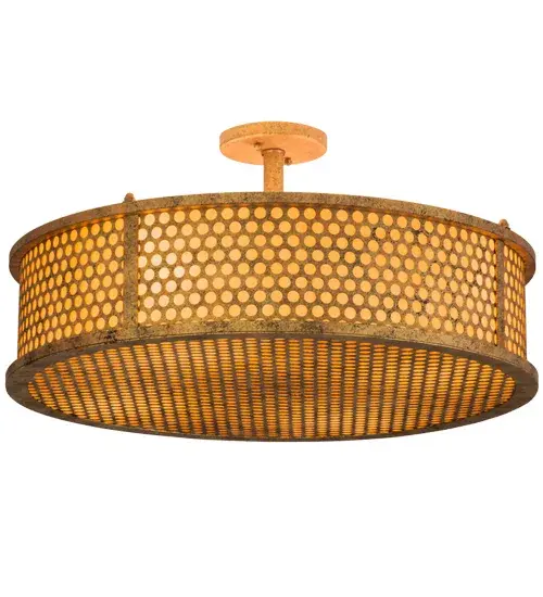 Rendering a unique design featuring an array of circlets; Luciano evokes beautiful ambient light with contemporary style that will provide a distinctive charm in any environment. Its decorative accents; hardware and frame in a warm Autumn Leaf finish are accentuated with stunning Amber Quartz Idalight diffuser. Custom crafted by highly skilled artisans in our 180;000 square foot manufacturing facility in Yorkville; New York; this ceiling fixture is available in custom sizes; styles and finishes; as well as dimmable energy efficient lamping options. The 24-inch wide flushmount is UL and cUL listed for damp and dry locations. - alternate view