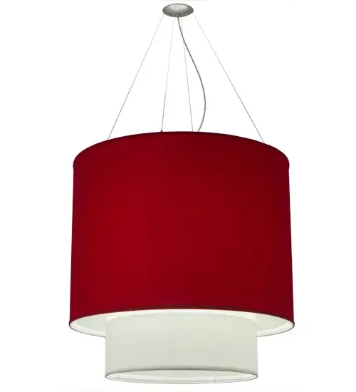 Designed with a round profile and a distinctive architectural look; this versatile two-tier pendant defines a sophisticated aesthetic. The larger Red Textrene shade features a Statuario Idalight bottom diffuser and crowns a smaller White Textrene shade with a matching Statuario Idalight bottom diffuser. The twin-shade pendant is complemented with hardware featured in a Nickel powder coat finish. Handcrafted by highly skilled artisans in our 180;000 square foot manufacturing facility in Yorkville; New York; this transitional styled pendant is available in custom designs; colors; sizes and dimmable lamping options. This fixture is UL and cUL listed for damp and dry locations. - alternate view