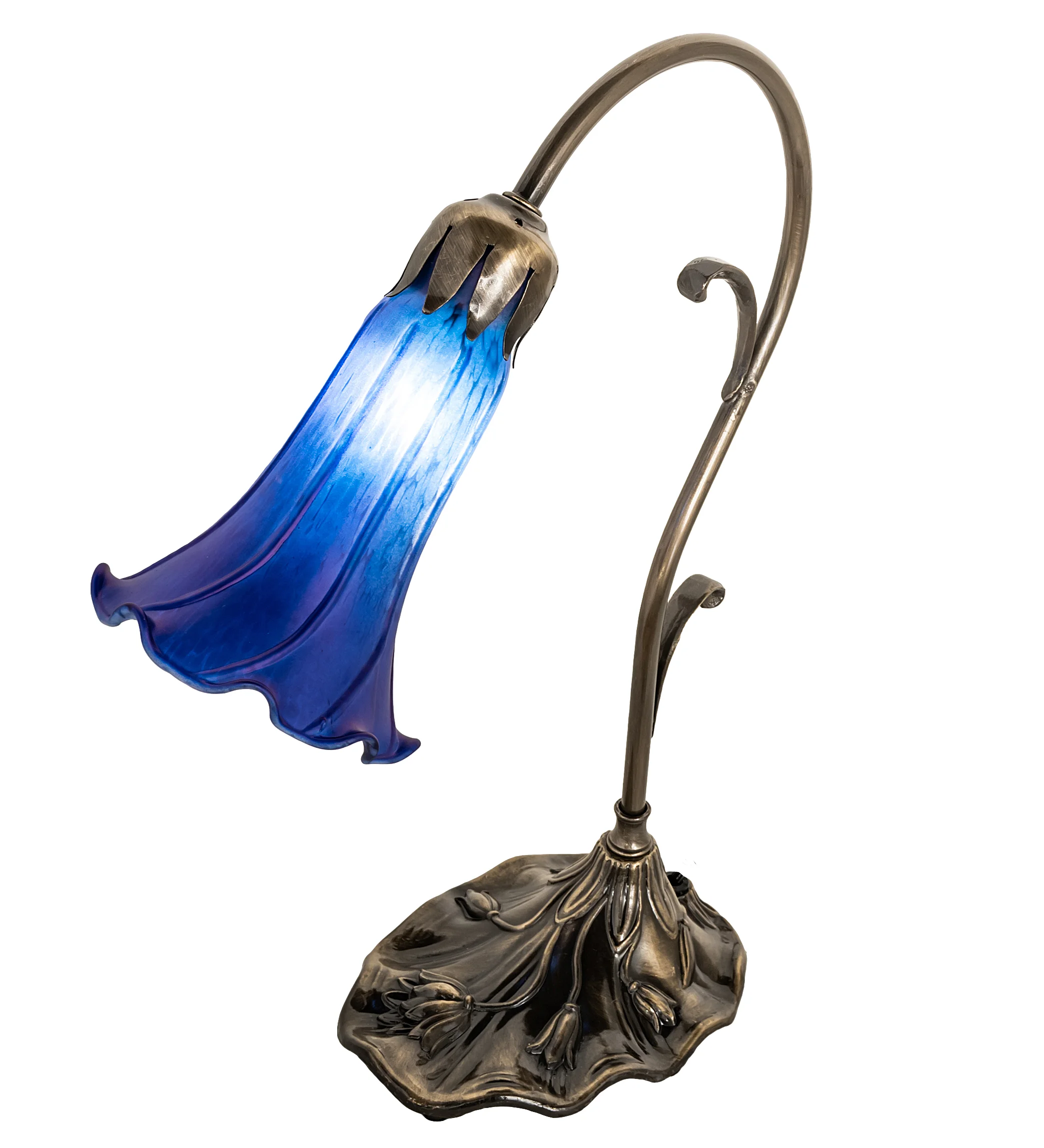 Blue One Light Mini Lamp in Antique Brass