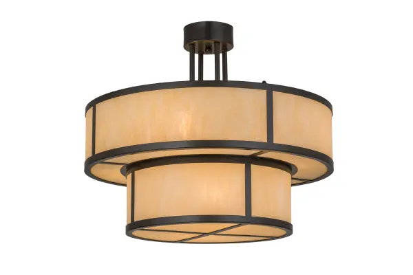 Dramatic, eye-catching tiers reveal the stunning architectural look of the Jayne pendant. Two Sahara Taupe Idalight diffusers are integrated into a highly fashionable aesthetic that is hard to resist. Design sophistication astounds with round surfaces and straight lines to enhance any room while providing an effective source of ambient light. The fixture, which is complemented with Timeless Bronze finished hardware, delivers optimal illumination for lobbies, foyers, ballrooms and other large spaces. Jayne is handcrafted by highly skilled artisans in the USA. Dimmable LED and standard lamping options are available, as well as custom sizes, styles and colors. The 24-inch wide fixture is UL and cUL listed for damp and dry locations. Collection: Jayne Finish: Timeless Bronze Glass: Sahara Taupe Idalight Width: 24.00" Height: 18.50" Length: 24.00" Weight: 18.00 lb Extension from Wall: 5.50" Number of Bulbs: 6 Maximum Wattage: 40.00 W Bulb Type: A19 Bulb Base: E26 Material: Steel Country of Origin: USA Safety Listing: Damp Safety Rating: Damp