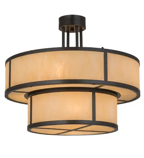 Dramatic, eye-catching tiers reveal the stunning architectural look of the Jayne pendant. Two Sahara Taupe Idalight diffusers are integrated into a highly fashionable aesthetic that is hard to resist. Design sophistication astounds with round surfaces and straight lines to enhance any room while providing an effective source of ambient light. The fixture, which is complemented with Timeless Bronze finished hardware, delivers optimal illumination for lobbies, foyers, ballrooms and other large spaces. Jayne is handcrafted by highly skilled artisans in the USA. Dimmable LED and standard lamping options are available, as well as custom sizes, styles and colors. The 24-inch wide fixture is UL and cUL listed for damp and dry locations. Collection: Jayne Finish: Timeless Bronze Glass: Sahara Taupe Idalight Width: 24.00" Height: 18.50" Length: 24.00" Weight: 18.00 lb Extension from Wall: 5.50" Number of Bulbs: 6 Maximum Wattage: 40.00 W Bulb Type: A19 Bulb Base: E26 Material: Steel Country of Origin: USA Safety Listing: Damp Safety Rating: Damp - alternate view