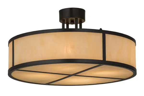 Designed with a clean round profile that fits into the homes and structures of nearly any architectural era; this ceiling fixture defines a distinctive sophisticated aesthetic. The robust frame and hardware are featured in a Timeless Bronze finish with a Sahara Taupe Idalight diffuser. Handcrafted in the USA; this fixture is available in custom colors; styles and sizes; as well as dimmable energy efficient lamping options. UL and cUL listed for damp and dry locations.