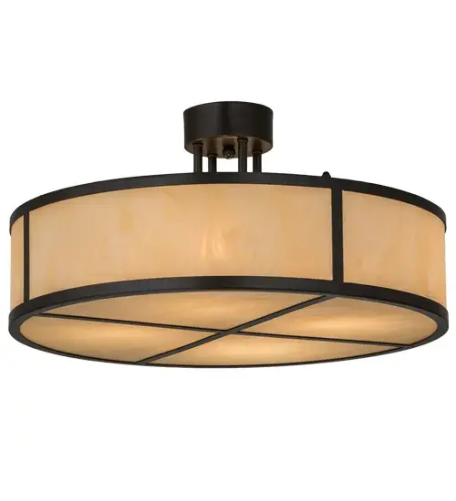 Designed with a clean round profile that fits into the homes and structures of nearly any architectural era; this ceiling fixture defines a distinctive sophisticated aesthetic. The robust frame and hardware are featured in a Timeless Bronze finish with a Sahara Taupe Idalight diffuser. Handcrafted in the USA; this fixture is available in custom colors; styles and sizes; as well as dimmable energy efficient lamping options. UL and cUL listed for damp and dry locations. - alternate view