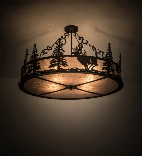 36" Wide Wildlife at Dusk Semi-Flushmount