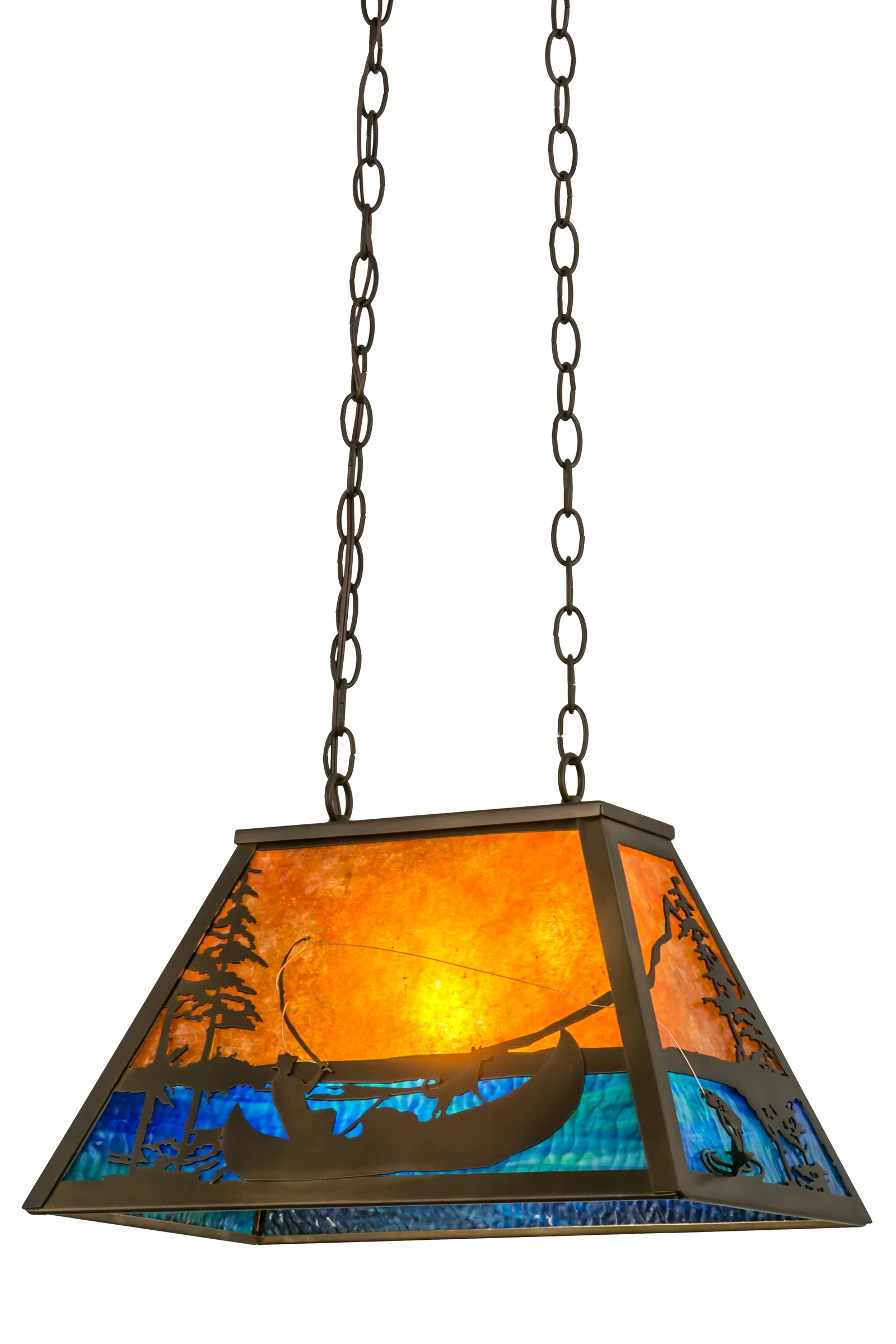 Trout & Fisherman One Light Pendant in Antique Copper