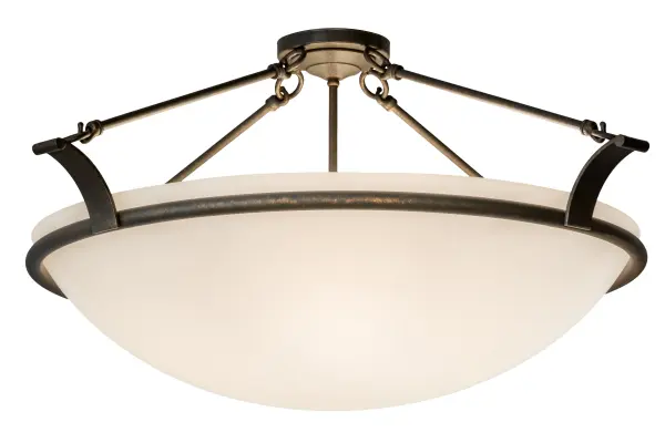 Bring a stunning transitional look into your home or commercial space with this Almeria ceiling fixture.Designed with a stunning Statuario Idalight diffuser, this fixture is enhanced with a warm Gilded Tobacco finished hardware.Ambient illumination is delivered using efficient LED lamps supplied by customer for energy savings, reduced maintenance and long life.This fixture is handcrafted in the USA. Custom styles, sizes and designs are available. Other lamping options are available.The fixture is UL and cUL listed for damp and dry locations. Collection: Almeria Finish: Gilded Tobacco Glass: Statuario Idalight Width: 32.00" Height: 16.00" Length: 32.00" Weight: 12.50 lb Number of Bulbs: 4 Maximum Wattage: 60.00 W Bulb Type: A19 Bulb Base: E26 Material: Steel Country of Origin: USA Safety Listing: Damp Safety Rating: Damp