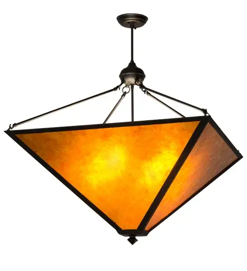 Reminiscent of the popular Mission revival movement, this handsome minimalist design features welcoming light evoked through stunning Amber Mica.The decorative shade is enhanced by hardware and straight line accents offered in a Black finish. This fixture is handcrafted by Meyda artisans in the USA at the foothills of New York's Adirondack Mountains.Custom colors, sizes and styles are available.Energy efficient options are offered.The fixture is UL and cUL listed for damp and dry locations. Collection: Mission Finish: Black Glass: Amber Mica Width: 42.00" Height: 51.00" Length: 30.00" Weight: 13.00 lb Number of Bulbs: 4 Maximum Wattage: 60.00 W Bulb Type: A19 Bulb Base: E26 Material: Steel Country of Origin: USA Safety Listing: Damp Safety Rating: Damp - alternate view