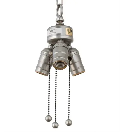 Every Meyda Tiffany item is a unique handcrafted work of art. Natural variations in the wide array of materials that we use to create each Meyda product make every item a masterpiece of its own. Photographs are a general representation of the product. Colors and designs will vary. Collection: Pendant Hardware Finish: Nickel Glass: Silver Mica Width: 5.00" Height: 10.00" Length: 5.00" Weight: 2.00 lb Extension from Wall: 5.00" Number of Bulbs: 3 Maximum Wattage: 60.00 W Bulb Type: T3 Bulb Base: Medium Light Source: CFL Material: Metal Country of Origin: USA Safety Listing: Damp Safety Rating: Damp - alternate view