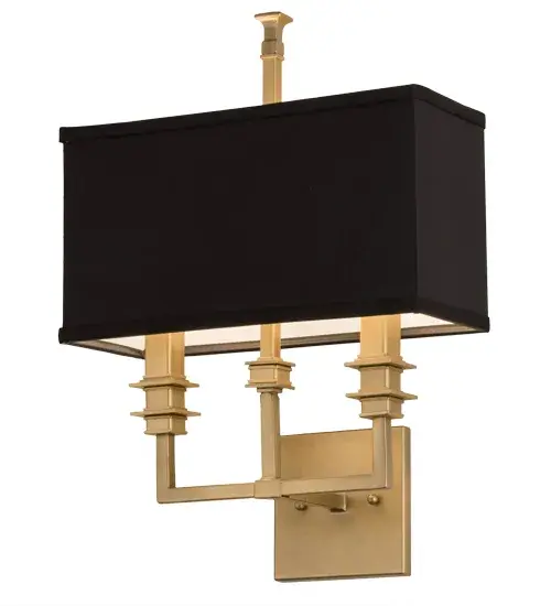 A handsome elegance comes to light with the Urbanite wall sconce; the perfect illuminating complement to any residential; hospitality or commercial interior. Designed with a Black oblong Textrene shade; this classic styled luminaire features a Gold Metallic finished candelabra with three faux candlelights paired with matching hardware. Handcrafted in our manufacturing facility in Upstate New York; this fixture is available in custom sizes; styles and finishes; as well as dimmable energy efficient lamping options such as LED. The sconce is UL and cUL listed for dry and damp locations. - alternate view