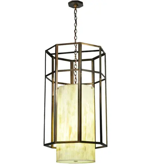 Discover a unique decorative look and lighting design featuring a dramatic caged frame and stunning Ivory Linen Idalight diffuser. The hardware is shown in an Antique Copper finish. The overall height ranges from 46 to 93 inches as the chain length can be easily adjusted in the field. The Cilindro Caged Pendant is featured in our American Made; American designed; handcrafted Transitional Lighting Collection. Manufactured in Yorkville; New York. UL and cUL listed for dry and damp locations. - alternate view