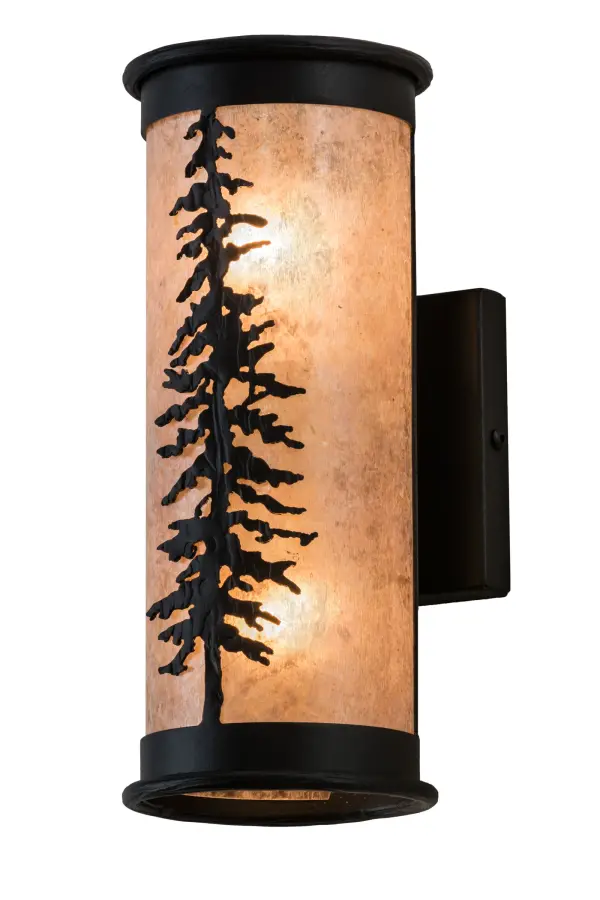 A majestic Tamarack tree is highlighted as the brilliant sun shines in the late morning sky.The Silver Mica diffuser complements decorative accents, frame and hardware featured in a bold Black Textured finish.Custom crafted by Meyda artisans, the curved wall fixture is created in our manufacturing facility at the foothills of the spectacular Adirondack Mountains in the USA. Custom styles, sizes and colors are available, as well as dimmable energy-efficient lamping options such as LED.The sconce is UL and cUL listed for damp and dry locations. Collection: Tall Pines Finish: Textured Black Glass: Silver Mica Width: 5.00" Height: 12.25" Length: 5.50" Weight: 4.00 lb Extension from Wall: 5.50" Number of Bulbs: 2 Maximum Wattage: 60.00 W Bulb Type: A19 Bulb Base: Medium Material: Steel Country of Origin: USA Safety Listing: Damp Safety Rating: Damp