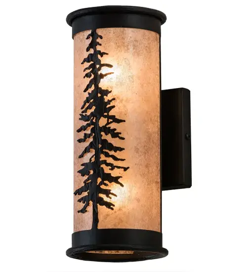 A majestic Tamarack tree is highlighted as the brilliant sun shines in the late morning sky.The Silver Mica diffuser complements decorative accents, frame and hardware featured in a bold Black Textured finish.Custom crafted by Meyda artisans, the curved wall fixture is created in our manufacturing facility at the foothills of the spectacular Adirondack Mountains in the USA. Custom styles, sizes and colors are available, as well as dimmable energy-efficient lamping options such as LED.The sconce is UL and cUL listed for damp and dry locations. Collection: Tall Pines Finish: Textured Black Glass: Silver Mica Width: 5.00" Height: 12.25" Length: 5.50" Weight: 4.00 lb Extension from Wall: 5.50" Number of Bulbs: 2 Maximum Wattage: 60.00 W Bulb Type: A19 Bulb Base: Medium Material: Steel Country of Origin: USA Safety Listing: Damp Safety Rating: Damp - alternate view