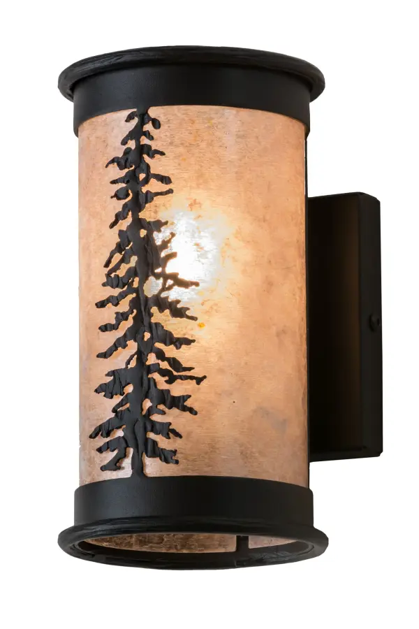 Every Meyda Tiffany item is a unique handcrafted work of art. Natural variations in the wide array of materials that we use to create each Meyda product make every item a masterpiece of its own. Photographs are a general representation of the product. Colors and designs will vary. Collection: Tall Pines Finish: Textured Black Glass: Silver Mica Width: 5.00" Height: 9.25" Length: 5.50" Weight: 3.50 lb Extension from Wall: 5.50" Number of Bulbs: 2 Maximum Wattage: 60.00 W Bulb Type: A19 Bulb Base: Medium Material: Steel Country of Origin: USA Safety Listing: Damp Safety Rating: Damp