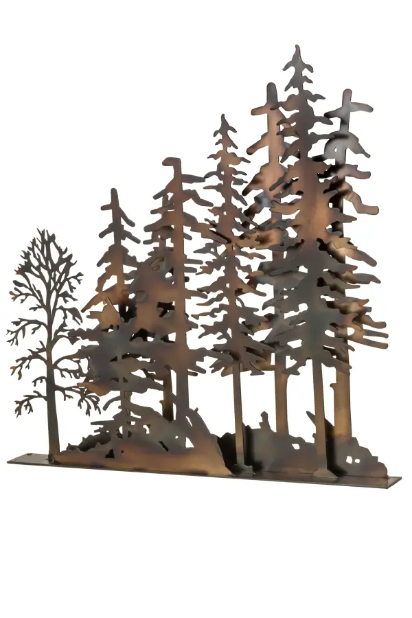 Designed to add natural beauty and drama to a window; this unique Window Artwork features a handsome stand of ascending Tall Pine tree silhouettes in a Dark Burnished Antique Copper finish.This fixture features a base that can be installed directly on the window sill.Custom crafted by our highly skilled artisans; the stunning window art is created in our manufacturing facility at the foothills of the spectacular Adirondack Mountains in the USA. Custom styles; sizes and colors are available; as well as a variety of lighting options.