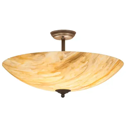 For a sophisticated look that will add cool appeal to any space, Madison is designed with a Travertine Idalight diffuser which is complemented with hardware and accents featured in a Cafe Noir finish. The transitionally styled, bowl shaped fixture is perfect for enhancing corridors, lobbies, living rooms and other areas in both residential and commercial environments. This ceiling fixture is crafted by the highly skilled hands of Meyda artisans in the Yorkville, New York in the USA. Custom styles, sizes and colors are available, as well as dimmable energy efficient lamping options such as LED. The fixture is UL and cUL listed for damp and dry locations. Collection: Madison Finish: Cafe Noir Glass: Travertine Idalight Width: 24.00" Height: 13.00" Length: 24.00" Weight: 5.00 lb Number of Bulbs: 4 Maximum Wattage: 40.00 W Bulb Type: A19 Bulb Base: E26 Material: Steel Country of Origin: USA Safety Listing: Damp Safety Rating: Damp - alternate view