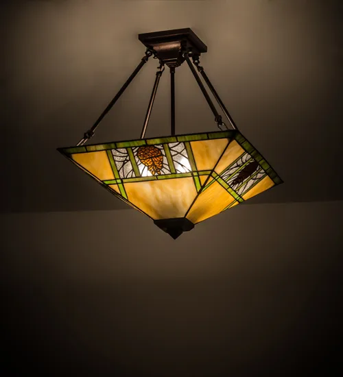 17" Square Pinecone Ridge Semi-Flushmount