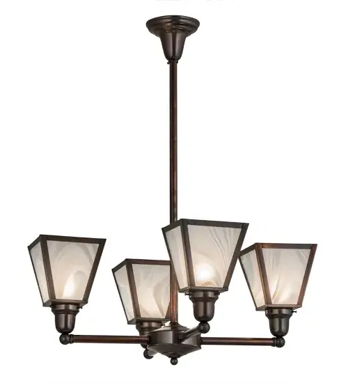 With brushstroke artistry of a fine painter; Meyda creates swirled glass with expressive and abstract White splashes from an elaborate palette.Art glass is high fired and featured in four inverted shades; which are complemented by Solid Brass hardware hand finished in an Antique finish.The chandelier is created by skilled artisans in our facility in Upstate New York. The fixture delivers beautiful illumination for dining areas; lobbies and nearly any other room. Custom colors; sizes; styles and dimmable energy efficient lamping options such as LED are available.This fixture is UL and cUL listed for damp and dry locations. - alternate view