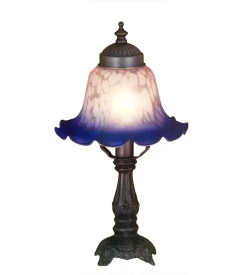 12.5" High Fluted Bell White & Blue Mini Lamp - Image 1