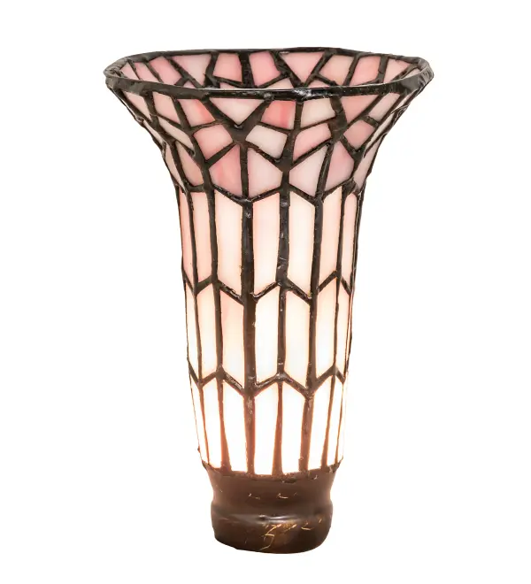 Inspired by the famous Tiffany design from the early 1900s. This Pond Lily shade offers an attractive, delicate design created of fine Pink art glass using the famous Meyda Tiffany copperfoil construction. The Pond Lily Shade is featured in our American designed, handcrafted Stained Glass Lighting Collection. Each shade is a unique work of art with color variations based on natural ingredients inherent in the glass. Contact us if color matching is critical when ordering multiple items. Collection: Stained Glass Pond Lily Finish: Vintage Copper Glass: Pink Width: 4.00" Height: 6.00" Length: 4.00" Weight: 1.00 lb Extension from Wall: 4.75" Bulb Base: INTEGRAL Light Source: LED Color Temperature: 3000 K Country of Origin: CHINA Safety Listing: Damp Safety Rating: Dry LED