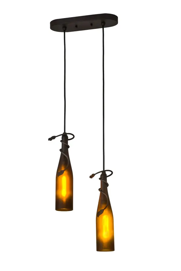 Capture the life of the party with authentic wine bottle lighting... The pendant does so much more than deliver light; it adds personality and pizazz to any interior. Perfect for homes; restaurants; hotels; pubs; nightclubs; wineries; and retailers. Two authentic Amber glass wine bottles feature a decorative wrap in an Oil Rubbed Bronze finish. Wine bottle chandeliers; ceiling fans and lamps are also available. Handmade by Meyda artisans in our manufacturing facilities in upstate New York; this pendant is available in custom sizes; styles; colors and dimmable energy efficient lamping options. UL and cUL listed for damp and dry locations.