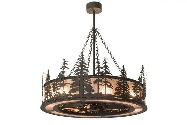 Innovation never looked so good with this custom lighting fixture which integrates ceiling fan technology. The nature-inspired Tall Pines design is featured in our award winning Chandel-Air collection. Enjoy beautiful ambient light diffused through Silver Mica while gentle breezes are produced by the fan spinning quietly in the center. The hardware and decorative accents are featured in an Oil Rubbed Bronze finish. 8 inner lights bring out the beauty of the mica while 4 uplights create indirect ambient illumination. In summer; the fan pushes down a windchill that circulates to keep the space cool and comfortable. In winter; the fan is reversed to pull the room air up towards the ceiling and force the warm air back down.