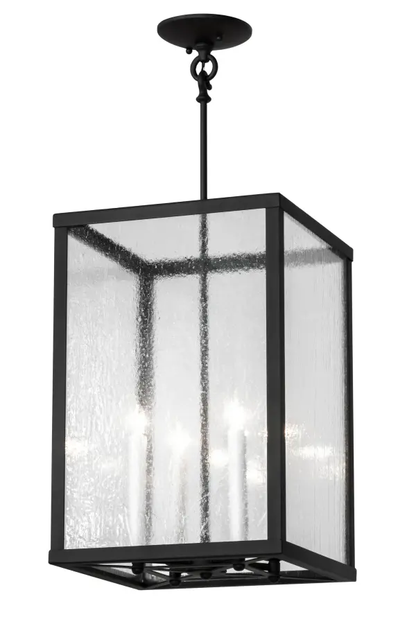 A sophisticated architecturally styled fixture is designed with a pizazz that is unique; fresh and stylish. Give your decor an extra edge with this breathtaking fixture; which is highlighted with a solid steel structure that surrounds a Clear Seeded glass lens encasing 4 faux candlelights. The hardware and frame; which includes a criss-cross hub design on its base; are featured in a handsome Wrought Iron finish. Handmade in our 180;000 square foot manufacturing facility in Yorkville; New York. Available in custom sizes; styles and finishes; as well as dimmable energy efficient lamping options such as LED. UL and CUL listed for damp and dry locations